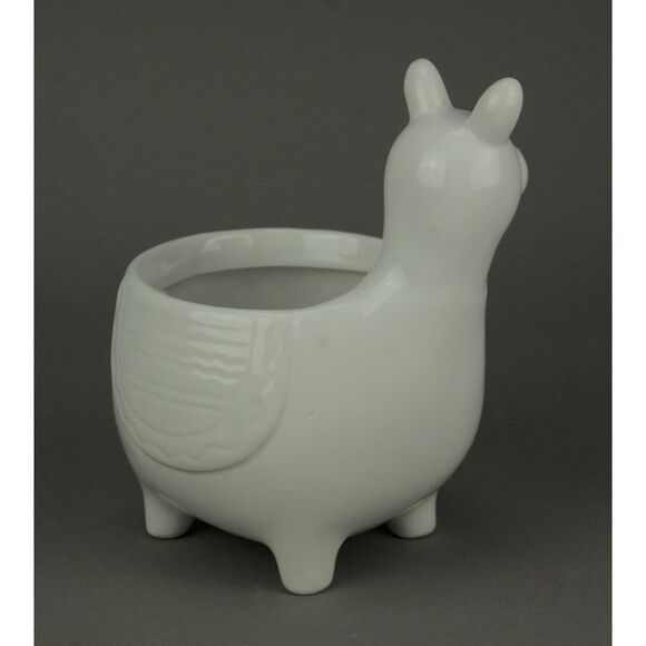 White Ceramic Standing Llama Planter Statue - Picture 2 of 3